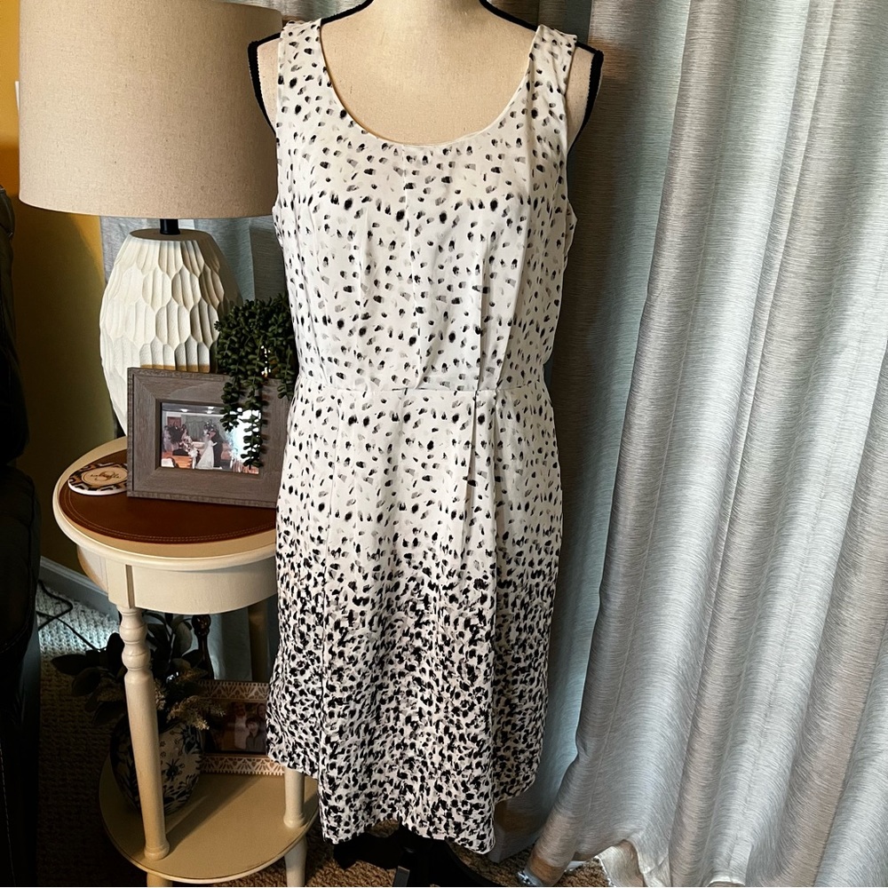 Ann Taylor LOFT Outlet Womens Size 10 Black White Sleeveless Dress Preppy FLAWED